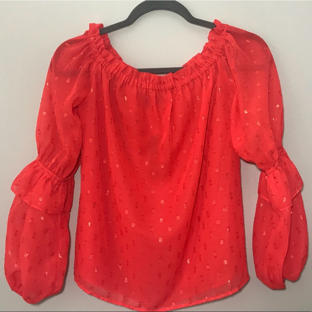 Bebe Orange Off-shoulder teared sleeve top size S
